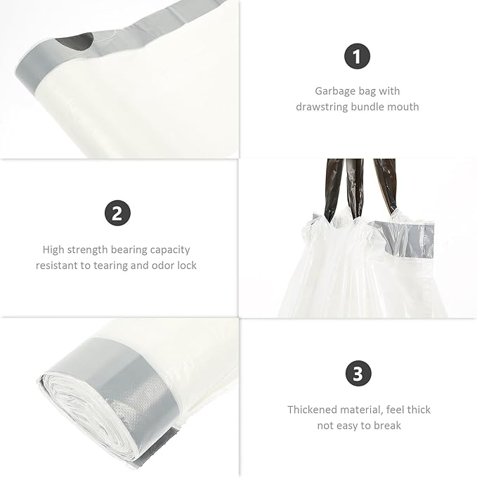 DOITOOL 60Pcs Thick Drawstring Trash Bags Garbage Pouches with Material Disposable Rubbish Bags for Kitchen and Home Use
