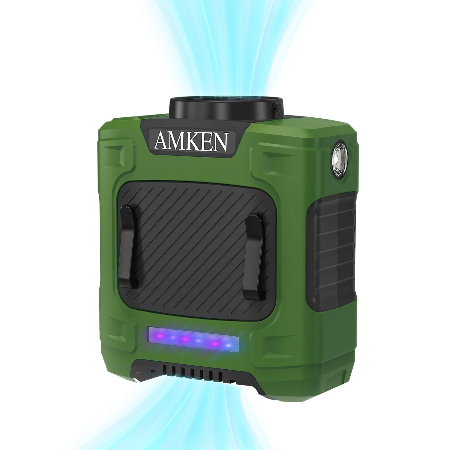 AMKEN Waist Fan - 3-Speed Clip-On Belt Fan, 16000RPM Strong Airflow, 24H Rechargeable Battery (10000mAh), LED SOS & Red-blue Light - Portable Cooling for Jobsite, Camping, Fishing, Outdoor -Like New