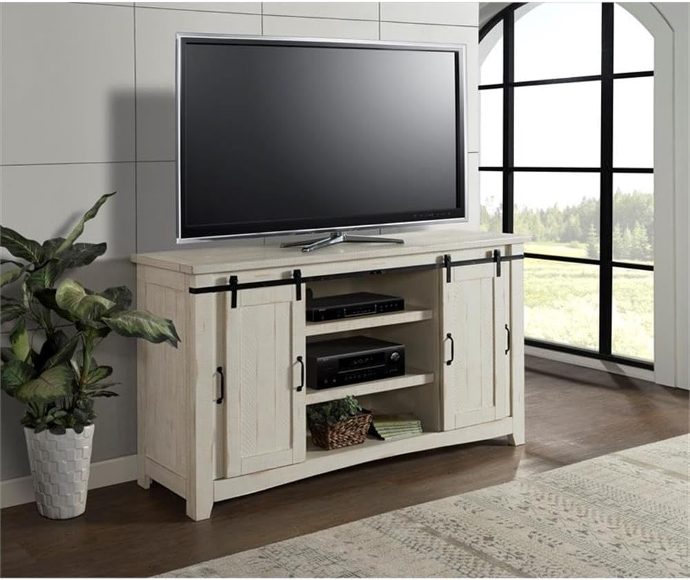 Martin Svensson Home Rustic 65” Solid Wood TV Stand with Storage, All Antique White