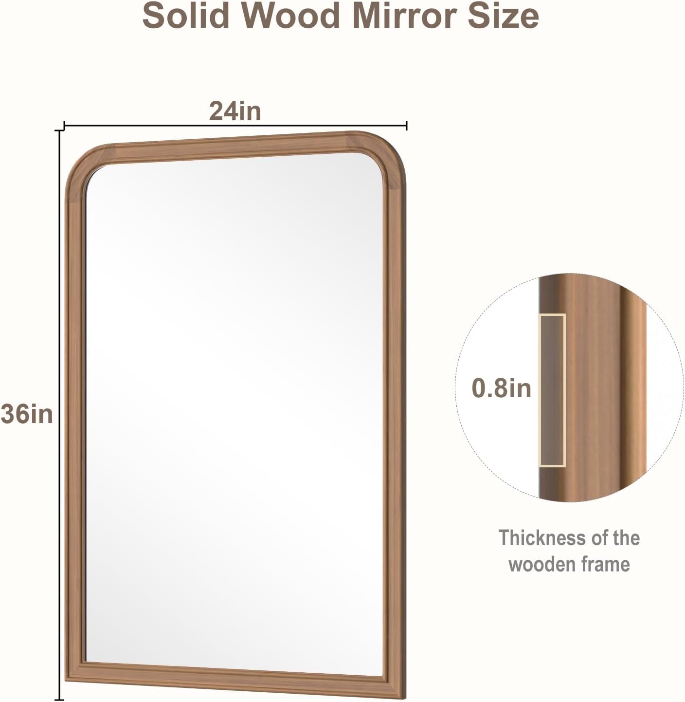 WallBeyond Wood Bathroom Mirrors for Wall Mounted, 24" x 36" Rustic Wood Frame Wall Mirrors Decorative for Living Room or Bedroom Vanity Mirror, Honey-Colored