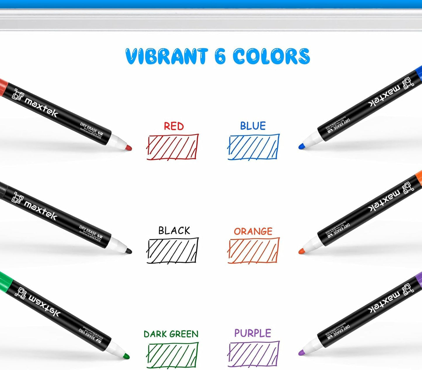 maxtek 24 Count Magnetic Dry Erase Markers, Fine Tip, 6 Colors Whiteboard Markers with Built-in Eraser, Low Odor Thin Markers