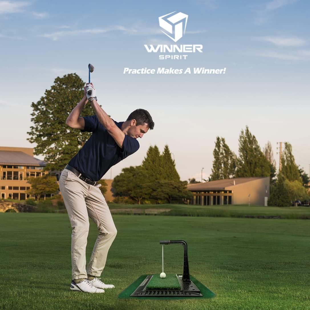 WINNER SPIRIT Real Swing 300 Golf Swing & Hitting Trainer, True Impact, Checking Path After Swing Practice Mat Groover Training Aid, Height Adjustable