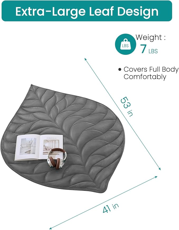 Weighted Lap Blanket 7 lbs 41"×53", Luxury Soft Small Weighted Lap Pad for Adults,Portable Travel Leaf Weighted Throw Blanket for Relaxation, All-Season Use and Machine Washable Deep Gray