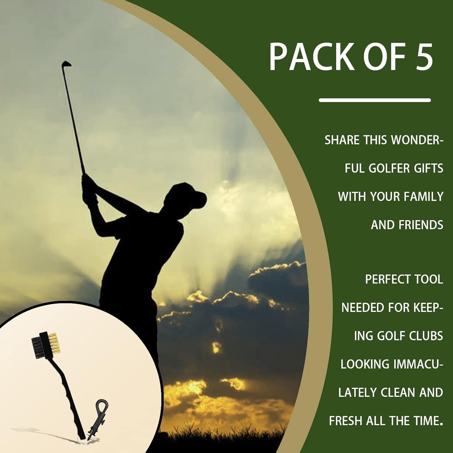 GOLDEAL 5 Pack Golf Club Brush and Club Groove Cleaner Set, Golf Club Brush, Golfing Equipment, Accessories for Golf Clubs, Balls, Clothing, Shoes, Golf Aids, Easily Attaches to Golf Bag