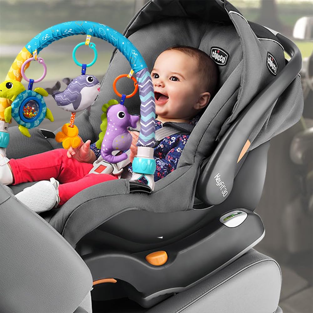 ORZIZRO Baby Stroller Arch Toys, Crib Mobile for Infants Adjustable Bassinet Mobile with Universal Clamp, Activity Toy Bar for Bouncer Newborn CarSeat Stroller Toy Sense Toys for Baby 0 6 12 Months