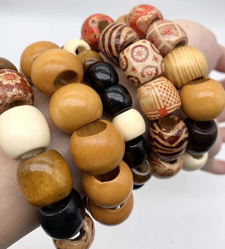700Pcs European Loose Beads Painted Assorted African Beads Macrame Supplies Craft Jewelry Wood Beads for Jewelry Making DIY Bracelet Necklace Hair Crafts
