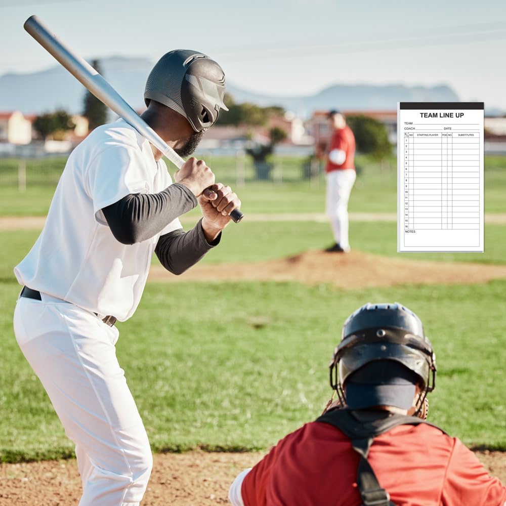 Baseball/Softball Lineup Cards, 4 Part Carbonless, 32 Player Roster Line up Sheets for Coaches, Team, Sports, 4.5" x 8"