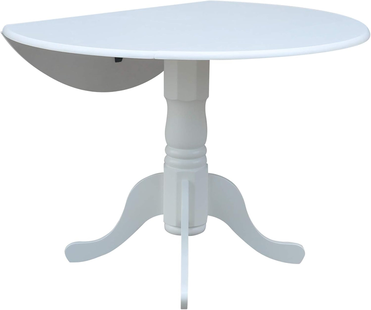 IC International Concepts, 42" Round Dual Drop Leaf Pedestal Dining Table, Solid Real Wood, Sturdy Parawood, White