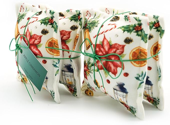 AUCUDA 4pcs Apple Cinnamon Sachet Bags for Christmas Decorations Drawers and Closets, Scented Potpourri Packets for Women Outfits, Winter Fragrance Pillow for Bedroom Indoor, Fresheners for Holiday.