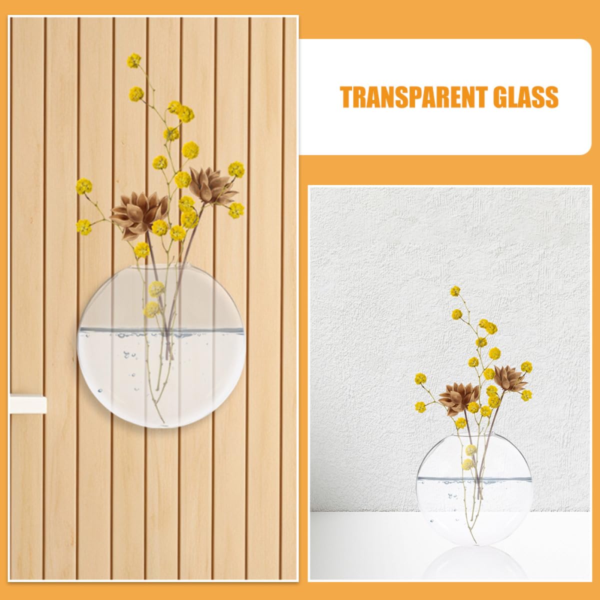 Veemoon 2pcs Wall Hanging Hydroponic Glass Vases for Indoor Plants, Glass Propagation Terrarium Flower Vase Set for Home Décor and Office Display