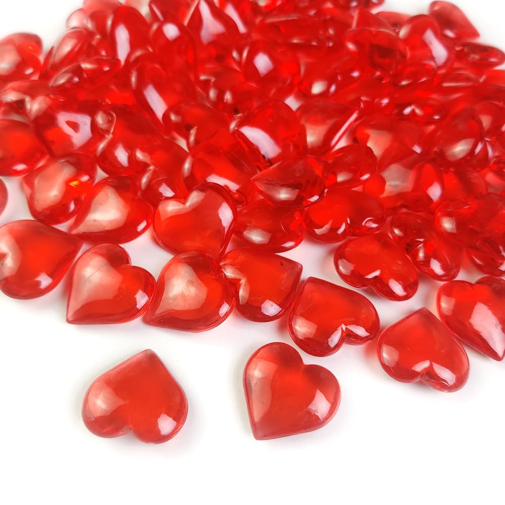 HappyFiller 150 PCS Red Acrylic Hearts for Shaped Crystals Fake Heart Gems for Vase Fillers,Table Scatters,Wedding Centerpieces,Birthday,Engagement Party,Bridal Shower Gifts,11 OZ