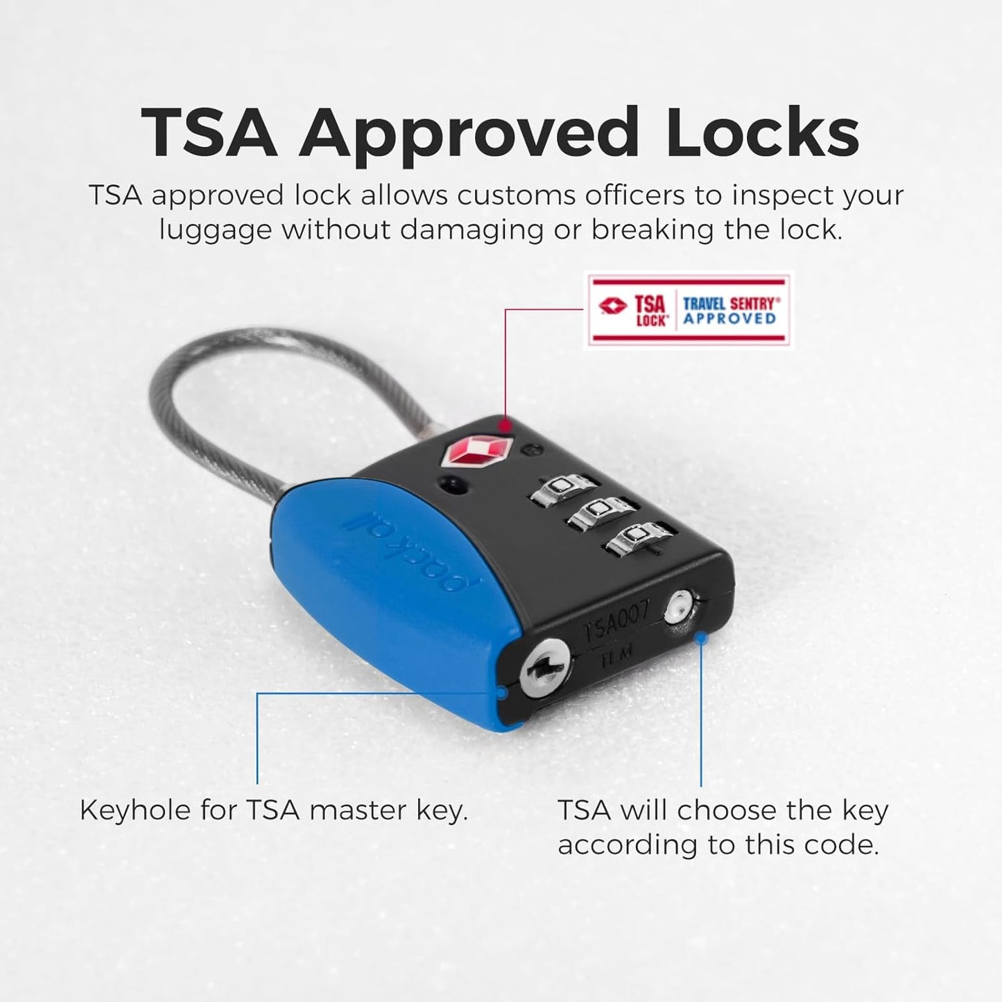 pack all TSA Approved Cable Luggage Locks, 3 Digit Combination Padlocks, Travel Lock for Suitcases & Bag, Alloy Body, Travel Accessories (1 Pack)(Navy)