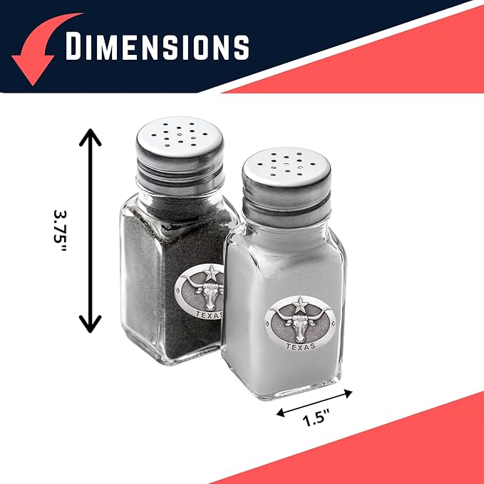 Heritage Pewter Longhorn with Texas Salt and Pepper Shaker Set of 2 Bottles | Expertly Crafted Pewter Glass