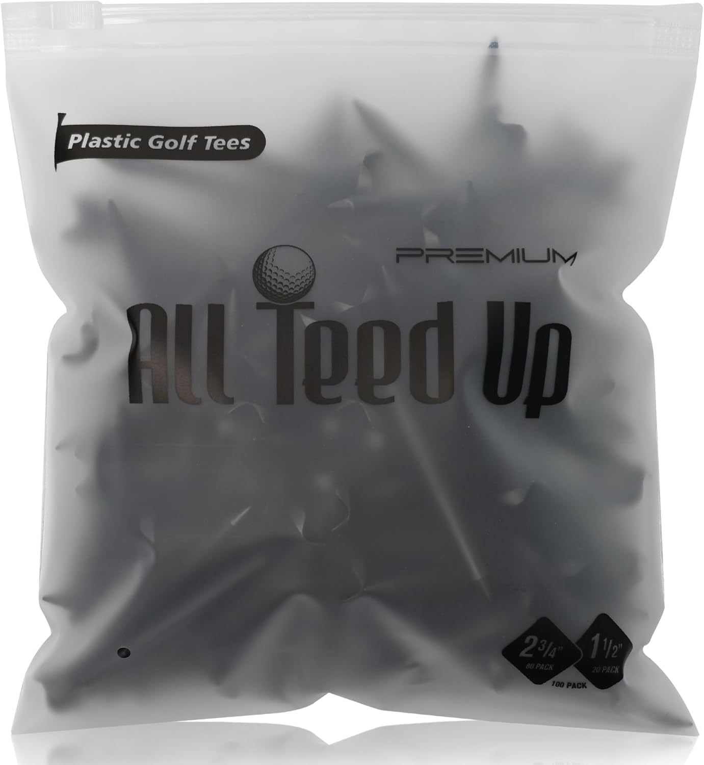 Premium Plastic Golf Tees - Black- 2.75 & 1.5 Inch Plastic Combo Pack