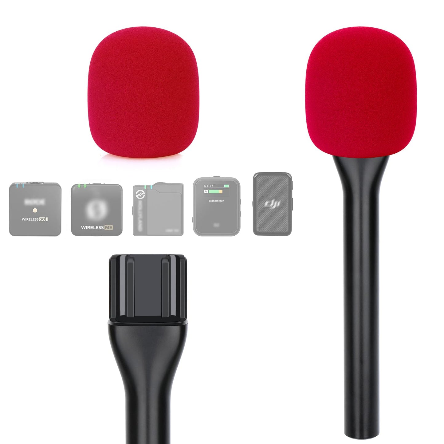 YOUSHARES Handheld Adaptor with Foam Cover, Compatible with Rode and DJI Wireless Microphones for Interviews (Red Foam)