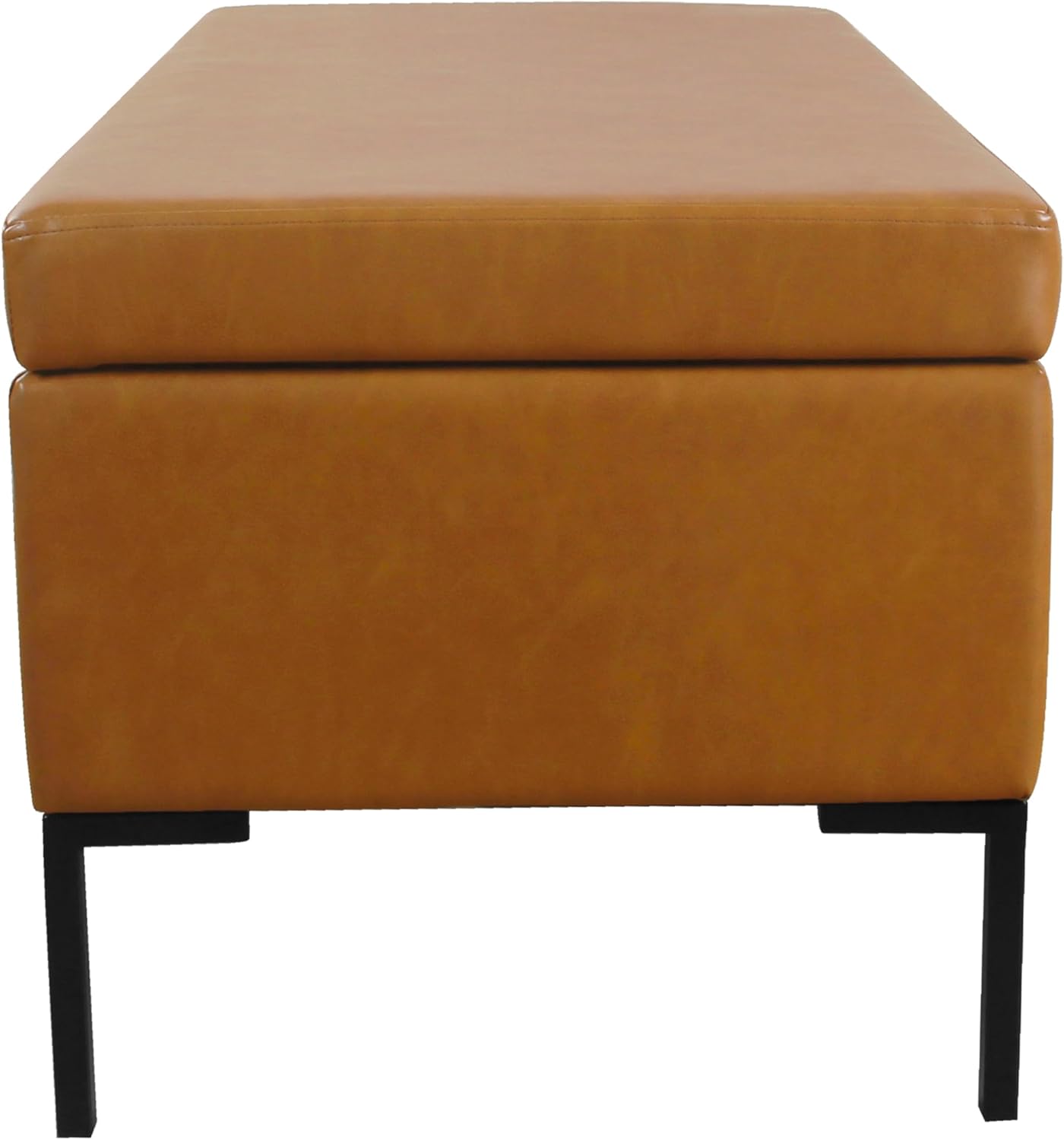 HomePop Upholstered Storage Bench with Metal Leg Home Décor|Bench with Storage for Living Room & Entryway - Faux Leather Brown