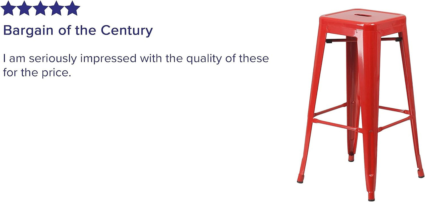 Flash Furniture Lily 4 Pack Commercial Grade 30" High Backless Red Metal Indoor-Outdoor Barstool with Square Seat
