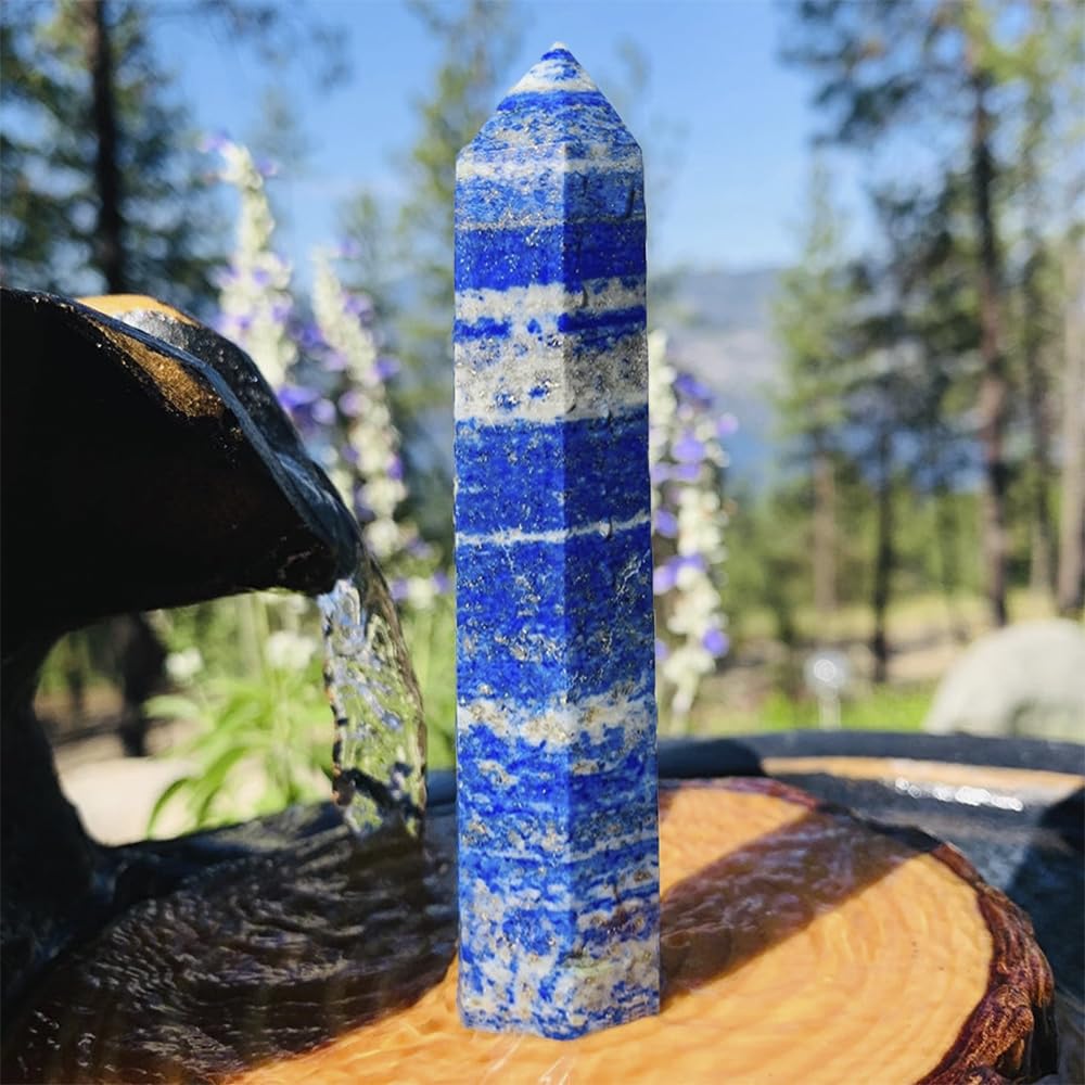 Natural Lapis Lazuli Crystal Point - 5.8-6.2 inch Raw Stone Hand-Polished Wand for Third Eye Activation, Chakra Balancing,Spiritual Healing & Meditation(Lapis Lazuli /5.8-6.2 inch 2pcs)