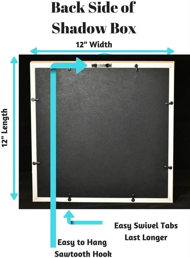 Tasse Verre 12x12 White Display Shadow Box (2-Pack) Frame w/Linen Background and 16 Stick Pins - Ready to Hang Shadowbox Picture Frame - Box Display Baby Memorabilia Wedding