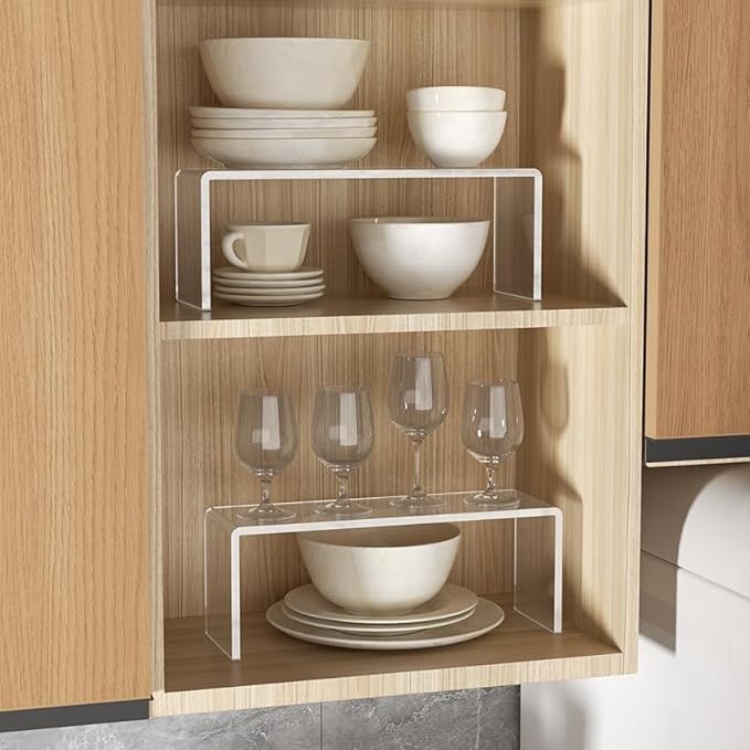 4 Packs Cabinet Organizer Shelf, Acrylic Kitchen Counter Shelves Organizer, Spice Rack for Dishes, Spices, Soda Cans and Bottles(12.4 x 4 x 4.6 inch)