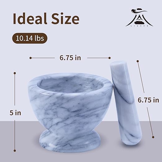 Marble Mortar and Pestle Set, Spice Grinder, Herb Ginder, Unpolished Marble Spice Crusher, Kitchen Utensil (6-3/4"*H5)