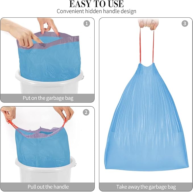 6Rolls Drawstring Small Trash Bags,4 Gallon Thicken Drawstring Small Garbage Bags for Kitchen,Bathroom,Bedroom,Home,Office Trash Cans,120 Counts (Blue)