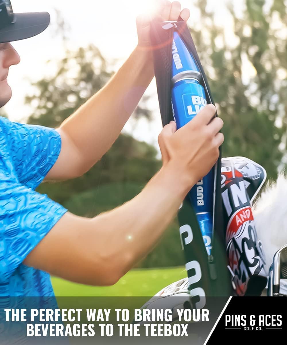 Pins & Aces Beer Sleeve 7-Can Insulated Cooler Sleeve - Stores Up to 7 Cans Discreetly in Your Golf Bag - Keeps Canned Beverages Cold On The Golf Course - Fits Most Golf Bags Styles & Types