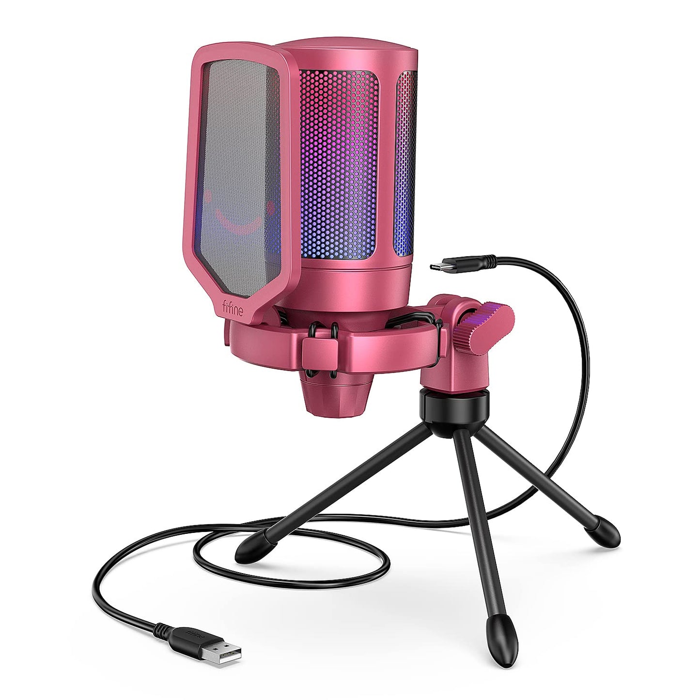 FIFINE AmpliGame PC Gaming Streaming USB Microphone, RGB Desktop Microphone for Computer/Mac/PS4/PS5, Podcast, Recording, TikTok