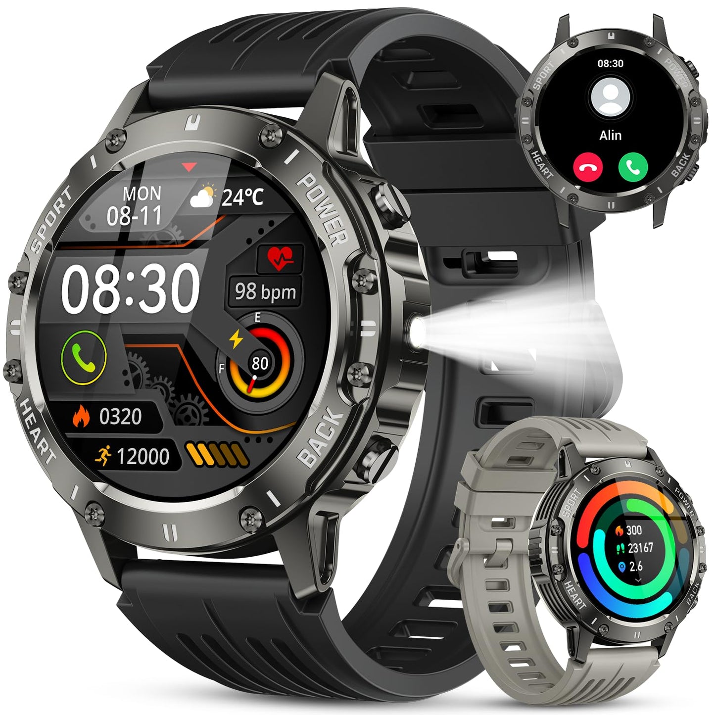 Smart Watch for Men Fitness Tracker: Bluetooth Waterproof Make Answer Call Digital Mens Watches Running Smartwatch for Android P