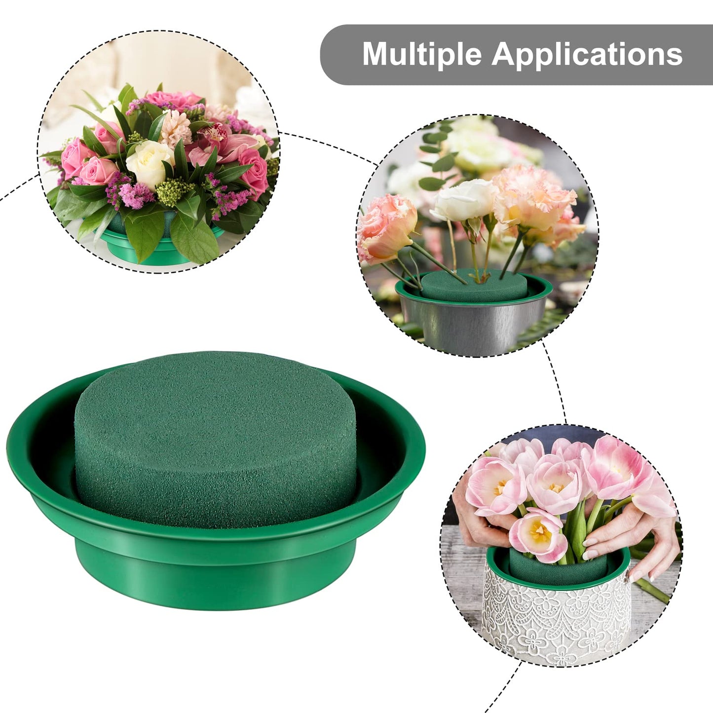 Hahood 8 Packs Green Floral Foam Rounds in Bowls DIY Flower Arrangement Kit for Fresh and Artificial Flowers, 4.7 Inch Diameter, Simple Style, Flower Foam, ARTIFICIAL PLANT