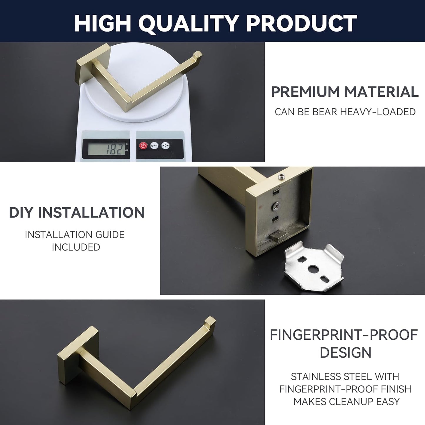LANC Gold Toilet Paper Holder, Brushed Gold Toilet Paper Roll Holder Wall Mount for RV Bathroom Toilet Tissue Holder Rustproof Stainless Steel Left and Right 2 Pack, A8807BG-LRP2