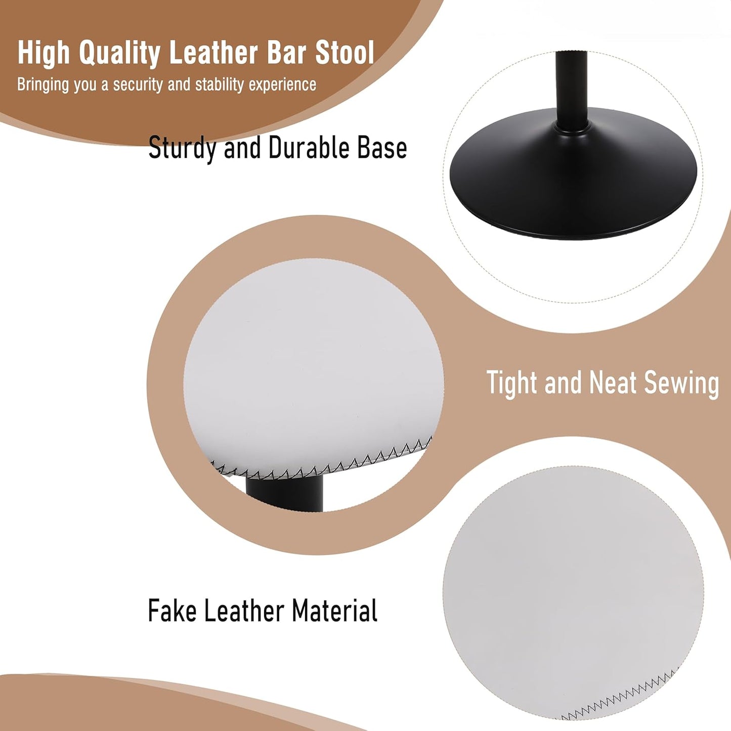 Bar Stools, Swivel Counter Height Barstools with Back, Adjustable Modern Bar Chairs, Tall Armless PU Leather Kitchen Island Stool (White, Set of 4)