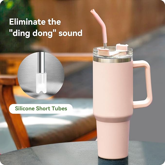 Stainless Steel Straws For Stanley 40 oz Tumble With Silicone Tip, 12.2'' Long Metal Straws Replacement for Stanley Quencher H2.0 40oz Cups,Fit Simple Modern 40oz Big Mugs& Jar(Purplish Pink)