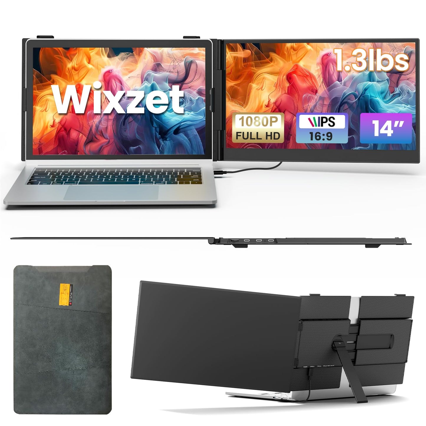 Wixzet Laptop Screen Extender, Ultra-Thin 14 FHD 1080P IPS Portable Monitor for 13-17 Laptop, 1.3lbs Lightweight Dual Monitor Ex
