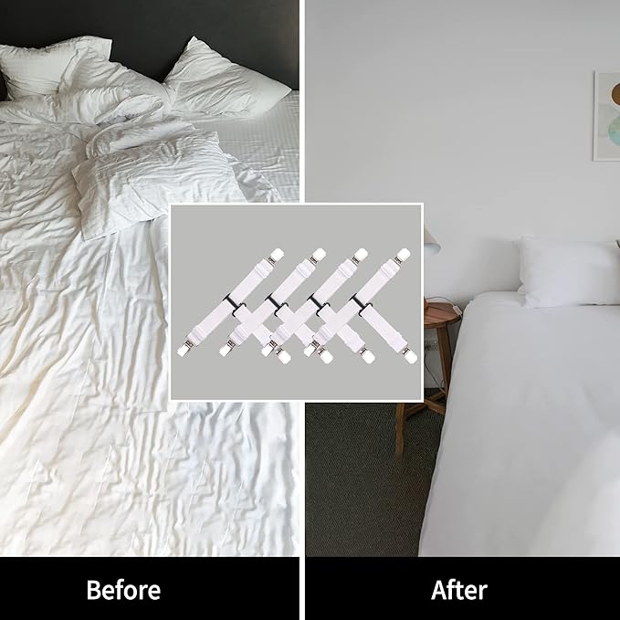 Upgrade Design Bed Sheet Straps 4 PCS Bed Sheet Clips Sheet Holders for Corners White Fitted Sheet Clips