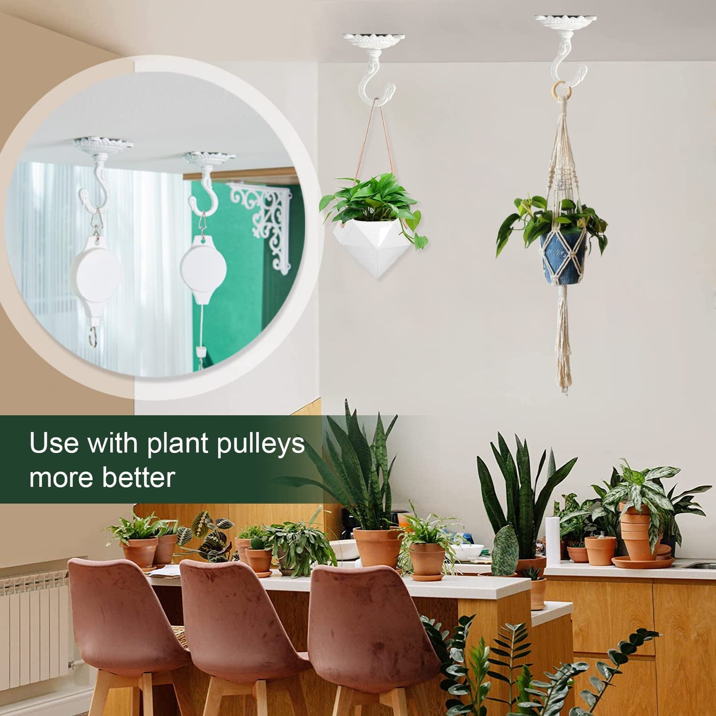 Sungmor Heavy Duty Ceiling Hooks for Hanging Plants, 2PC White 3.5x3.9Inch Large Cast Iron Ceiling Hooks, Antique Decorative Ceiling Swag Hooks for Hanging Planter Chandelier Wind Chime Lantern Hanger