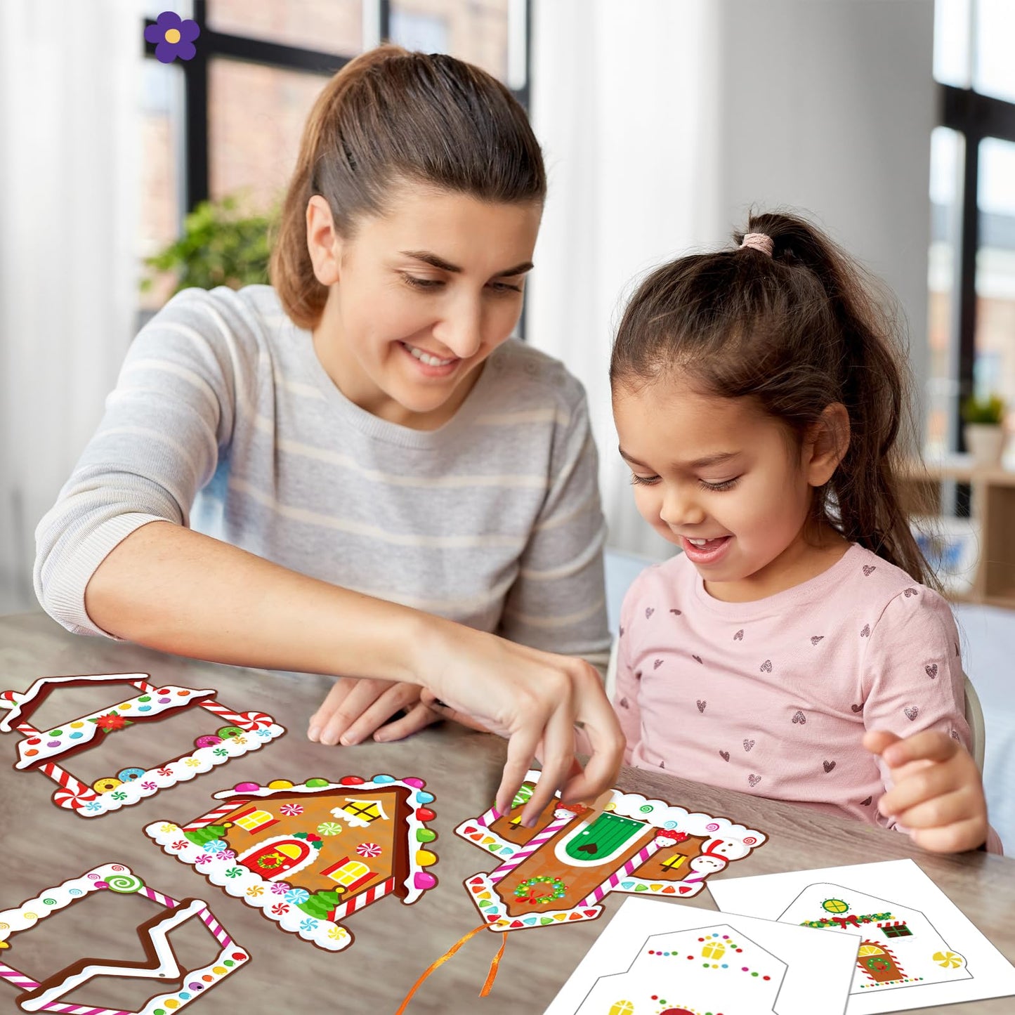 42 Packs Christmas Suncatchers Crafts for Kids, Winter DIY Gingerbread House Tissue Paper Sign Art Crafts Kit Gift for Winter Xmas Holiday Fun Home Classroom Game Activities Party Decor Favors