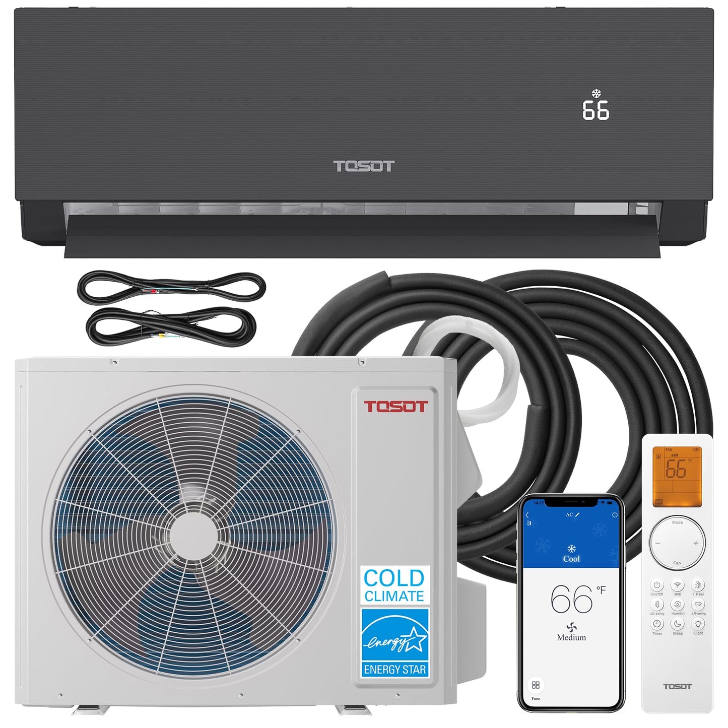 TOSOT 12,000 BTU 24.5 SEER2, Energy Star Mini-Split Air Conditioner and Heating, WiFi-Enabled Ductless Inverter AC Unit, Support