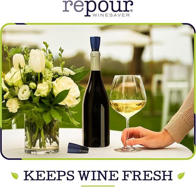 Repour Wine Saver and Stopper - Removes Oxygen, Perserving and Keeping Wine As Fresh As The Day The Bottle Was Opened - Black (10-Pack)