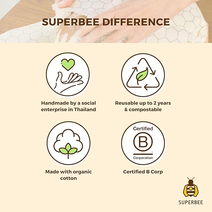 SUPERBEE Beeswax Wrap Roll XL, Reusable Beeswax Wrap for Food, Wrap Roll, Reusable for Wrapping Vegetables, Cheese Paper, Bowl Covers and Sandwich Wrapping Paper, Pears - 35x13"