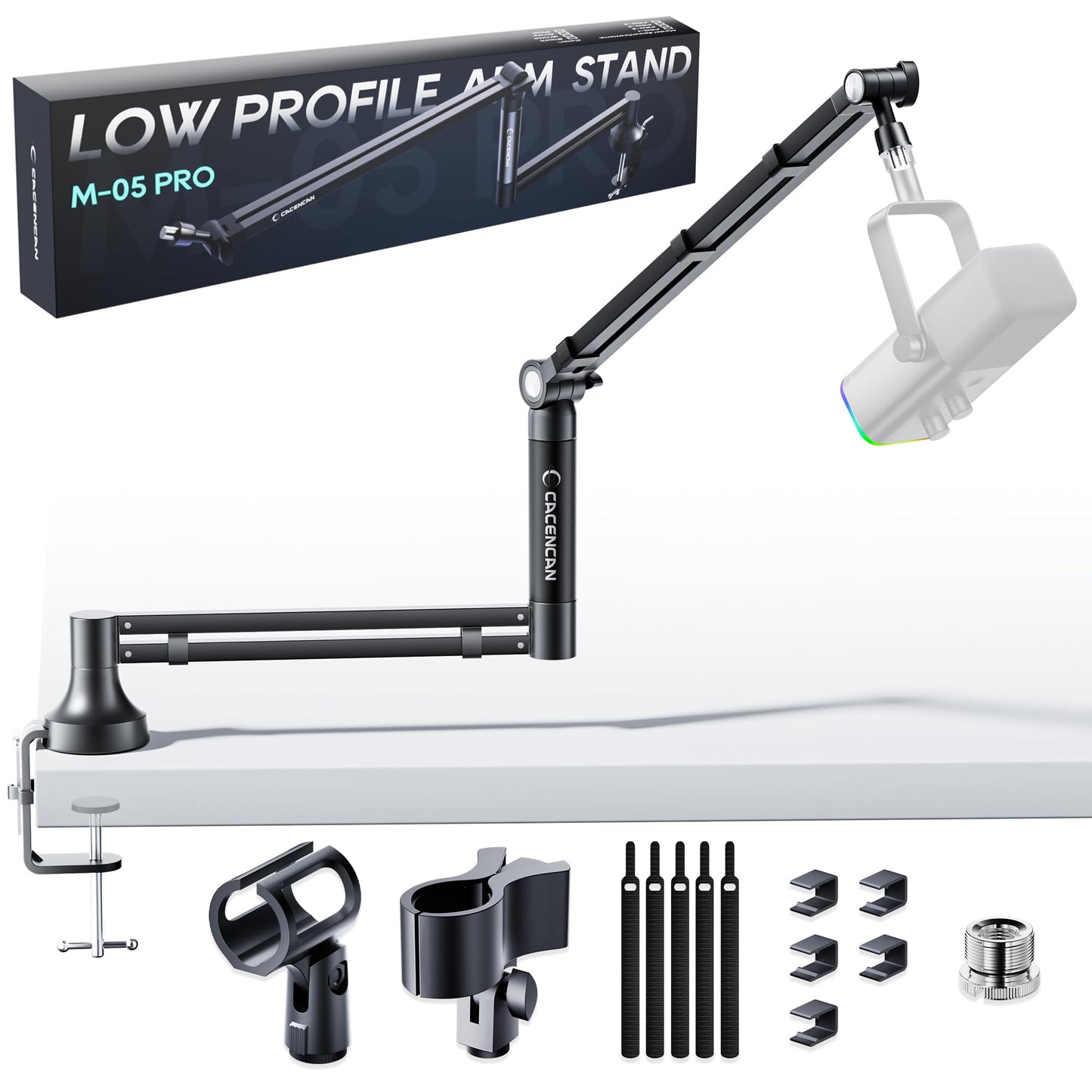 Low Profile Mic Arm, 360 Rotatable Microphone Boom Arm Mic Stand for Fifine AM8 K669B Blue Yeti HyperX shure sm7b SoloCast AT202