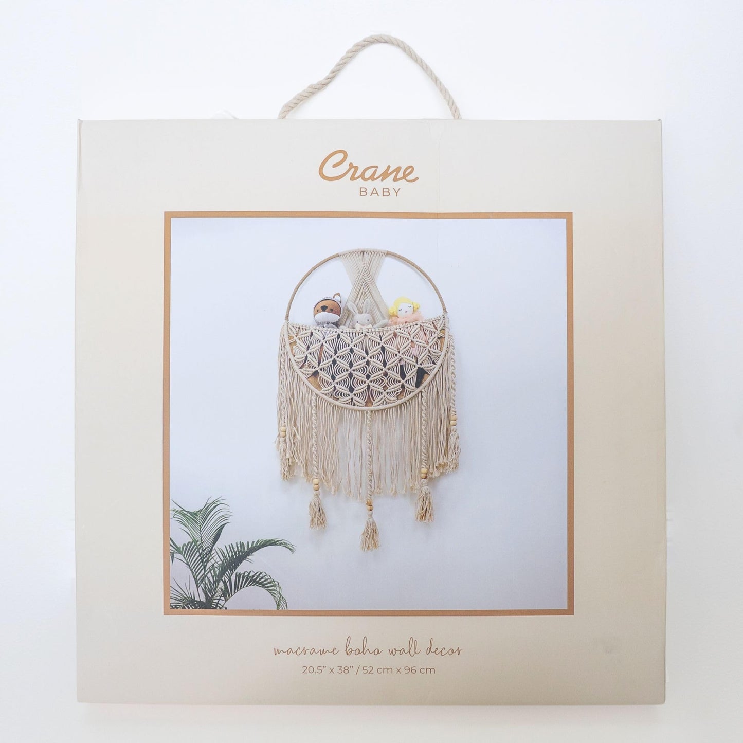 Crane Baby Charlie Farmhouse Macramé Boho Toy Bin with Tassels, Hanging Basket Nursery Decor, Stuffed Animal Storage, Wall Organizer for Playroom, Boho Baby Room Decor& Kids Room Organization
