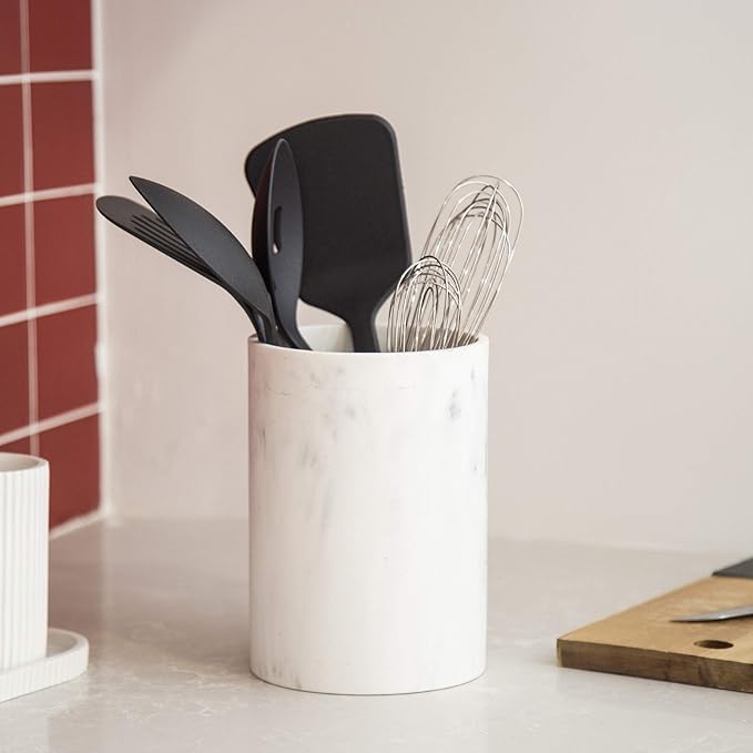 BINO | Kitchen Utensil Holder for Countertop, Matte Marble | Utensils Caddy | Countertop Utensils Holder | Utensil Crocks for Kitchen | Cooking Spatula Crock