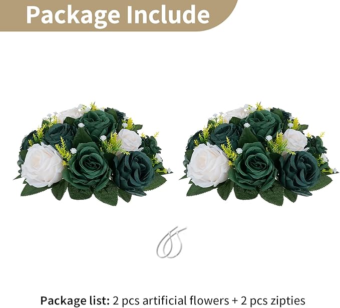 NUPTIO Green Flower Ball Centerpieces: Artificial Rose Arrangements for Wedding Party Tables Decorations - 2 Pcs Fake Silk Floral Kissing Balls for Home St Patrick's Day Christmas Event Dining