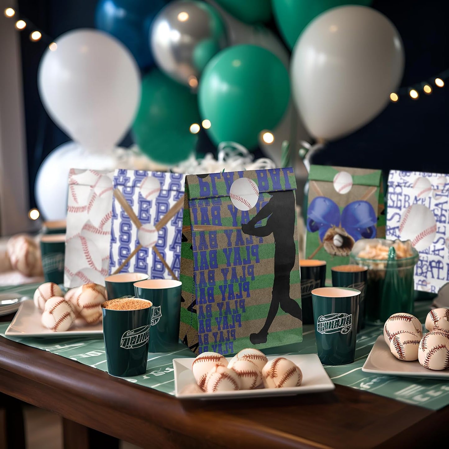 Baseball Party Favor Bags for Kids – 24 Pcs Baseball Gift Bags with 6 Designs, Paper Treat Bags for Boys Sports Theme Birthday Party Decorations Supplies