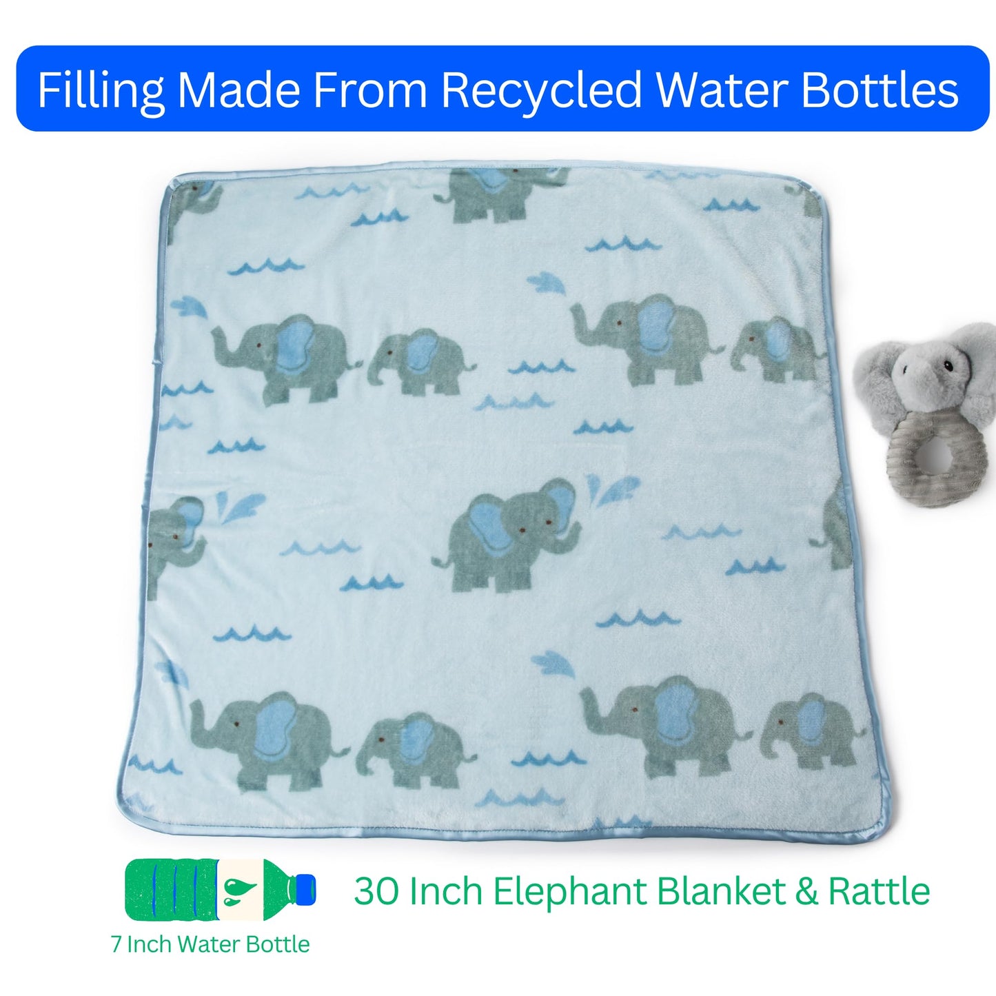 The Petting Zoo Elephant Stuffed Animal Plushie Blanket and Rattle, Gifts for Kids, Bumblez Animals, Grey Elephant Plush Toy, 30 inches