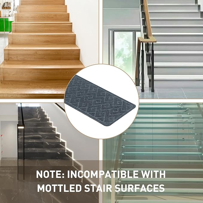 Stair Treads for Wooden Steps, 8" X 30" Non Slip Stair Runner Carpet Indoor with Reusable Adhesive Backing, Soft Tread Mat for Stairs, Polyester TPR Backing Stair Rugs- Dark Gray 4 Pack