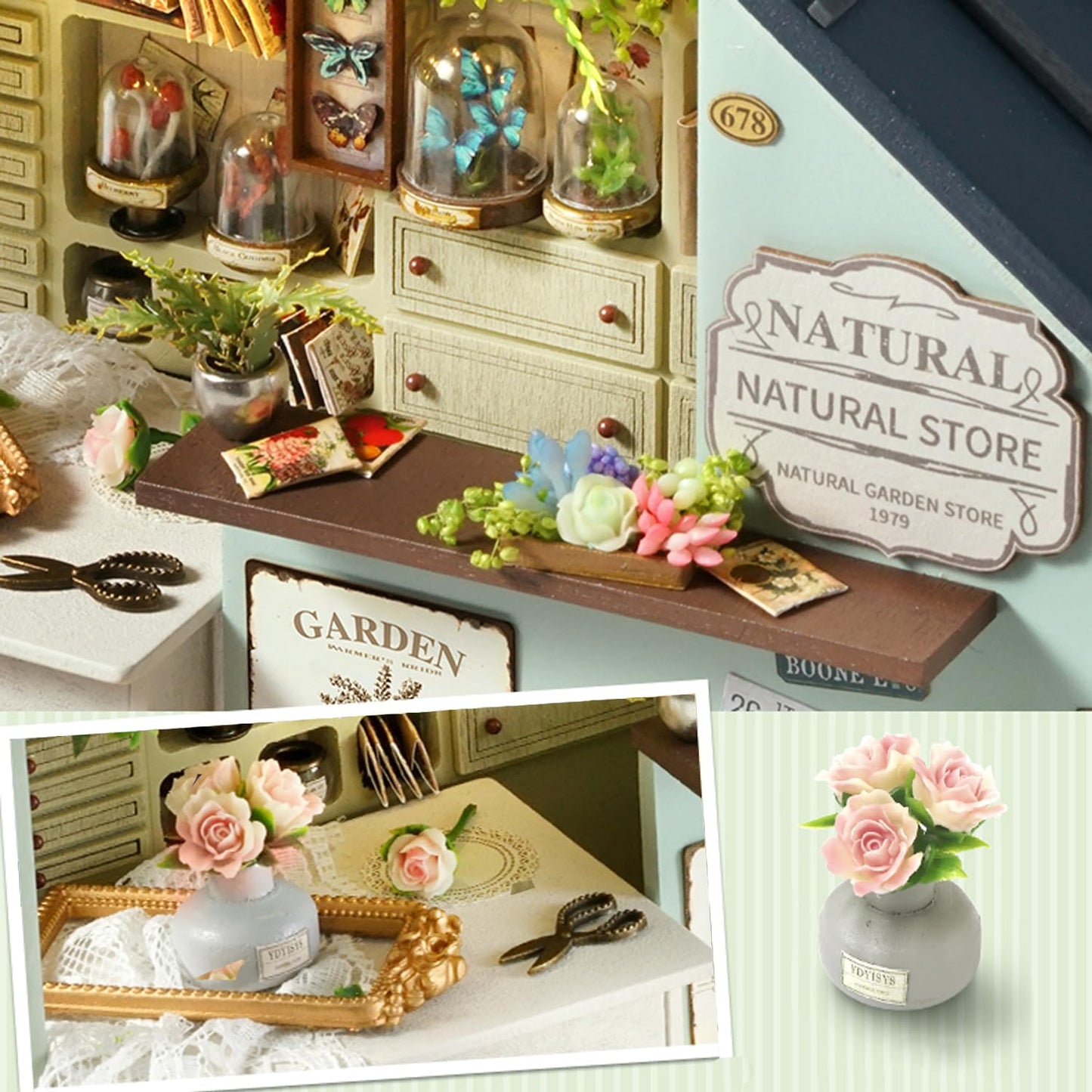 MAGQOO DIY Miniature Dollhouse Kit with Furniture Creative Room Mini Wooden Doll House Accessories DIY Doll House Room Box(Green Plant Studio)
