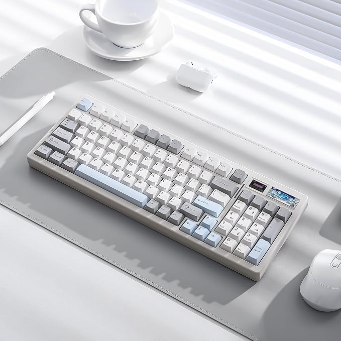 YUNZII IF99 Wireless Mechanical Gaming Keyboard with Smart LCD Display, QMK/VIA Programmable BT/2.4G/USB-C Gasket Mounted Hot Swap RGB 96% Layout for Mac/Win (White, Gateron Zero Switch)