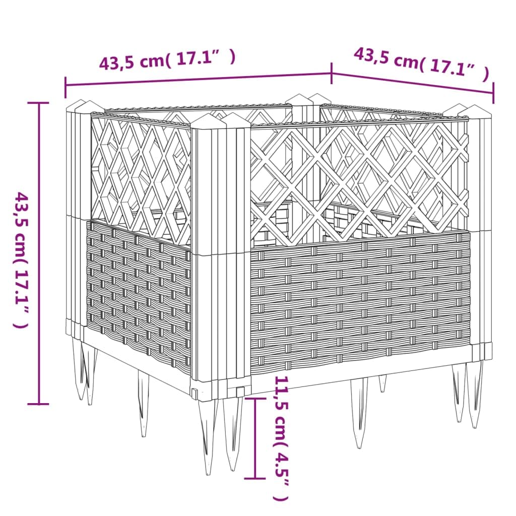 WRJENFSC Modular Raised Garden Planter Box Outdoor 17.1 Inch Square Brown Polypropylene Basketweave Planter for Flowers Herbs Vegetables on Patio Garden Terrace
